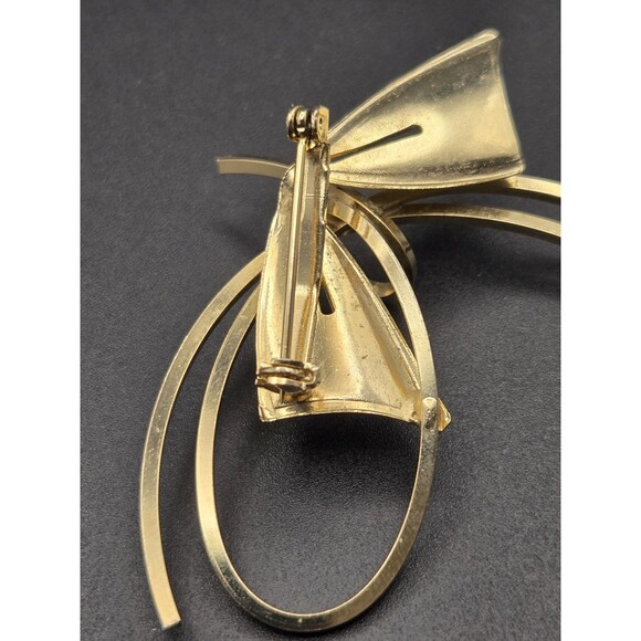 Art Deco Goldtone RIbbon Bow Brooch Pin - Picture 6 of 8